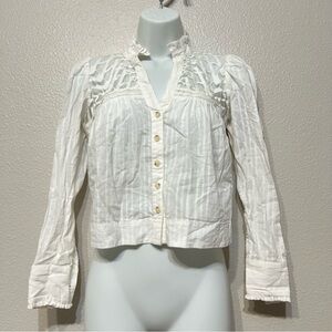 Anthropologie Pilcro Ivory Lace Long Sleeve Button-Up Crop Ruffle Trim Size 2